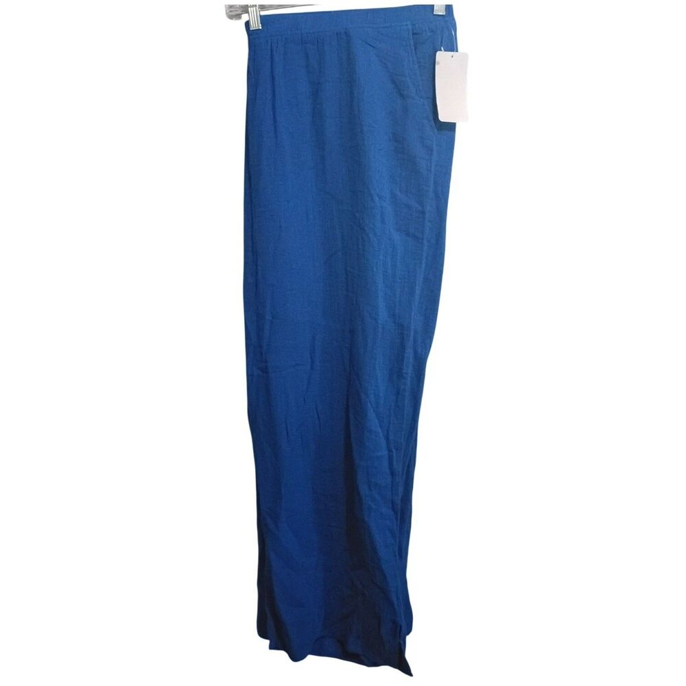 Catherines Pants 3X Royal Blue Wide Leg Casual Pull on Lagin Look Cotton Comfy